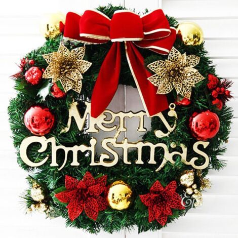 Couronne de Noël Poinsettia - Joyeuses fêtes - PVC - Multicolore - Rouge - Diamètre 30 cm