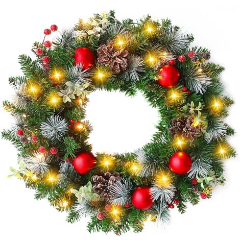 Couronne de Noel Porte 30 cm Couronne Noel, Décoration de Noël,Couronne Fleurs Artificielle Suspendues Décoration Noel Guirlande Sapin de Noël Porte Décoration de Guirlande