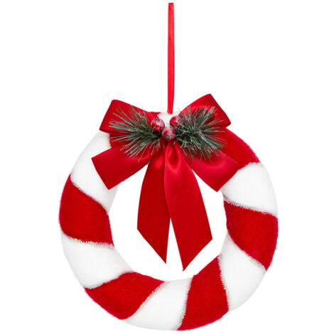 Couronne de Noël Rouge et Blanc avec Noeud et déco  D 23 cm - Feeric Christmas