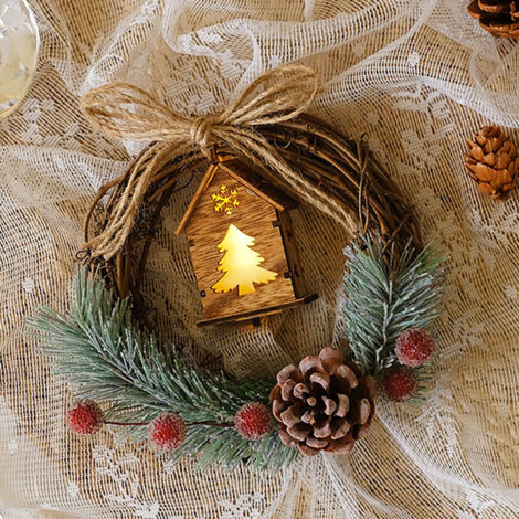 Couronne de Noël suspendue à une porte, couronne suspendue à une fenêtre, décoration suspendue en rotin, décoration de magasin, décorations de Noël