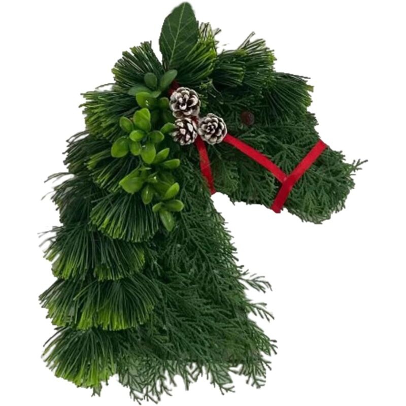 Couronne de Noël Tête de Cheval - Décor de Fête Fermière - Décoration de Porte Tête de Cheval Résistante aux Intempéries pour Mur Intérieur Porte