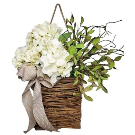 Couronne de Panier Suspendu avec Fleurs Sauvages et Message de Bienvenue pour Pâques Décoration d'Entrée