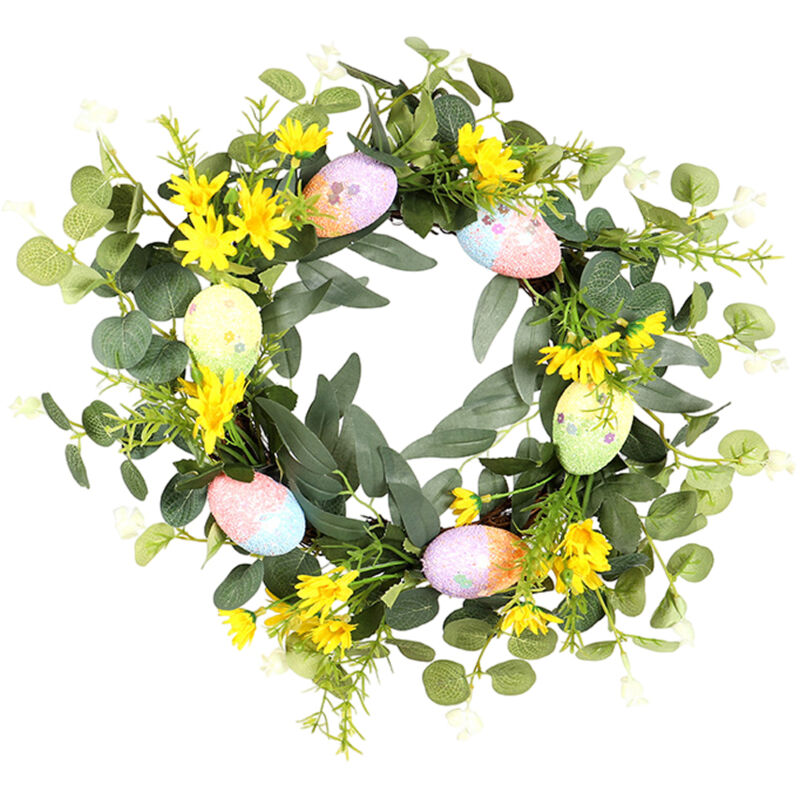 Couronne de Pâques avec Œufs Décoratifs et Fleurs Artificielles pour Porte d'Entrée