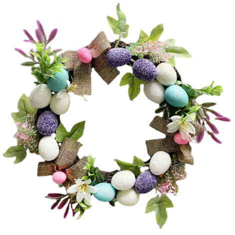 Couronne de Pâques, couronne d'œufs de Pâques, couronne en rotin, composition florale, suspension décorative de porte « forêt d'œufs de Pâques »