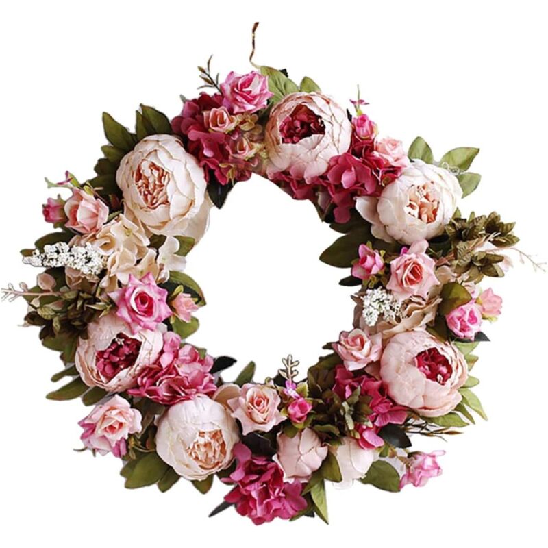 Couronne de pivoines artificielles – porte d’entrée, décoration florale permanente