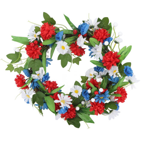 Couronne de Porte 15,7 Pouces Décorative pour Fête Nationale du 4 Juillet, Décoration de Cheminée et Maison