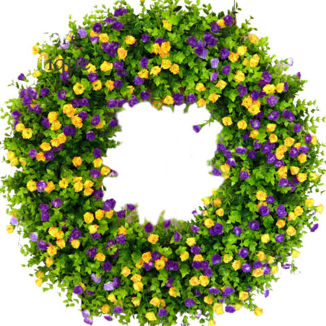 Couronne de Porte PVC 45cm Colorée  Eucalyptus & Buttercup  Décoration de Bienvenue Intérieur/Extérieur