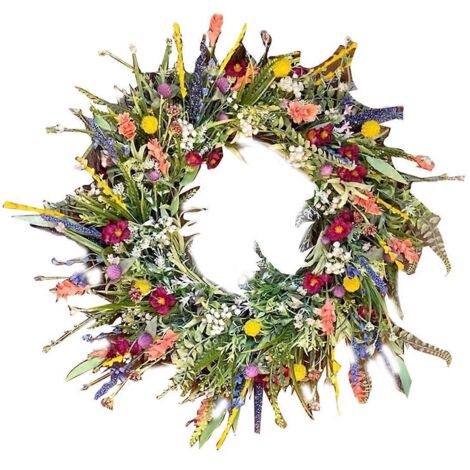 Couronne de printemps artificielle de marguerites et de lavande, couronnes de fleurs sauvages en soie--