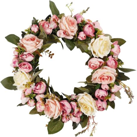 Couronne de rose rose, décoration murale de fleurs artificielles