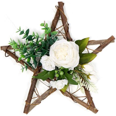 Couronne de roses artificielles murale avec pentagramme en bois d'eucalyptus pour porte d'entrée, décoration de mariage