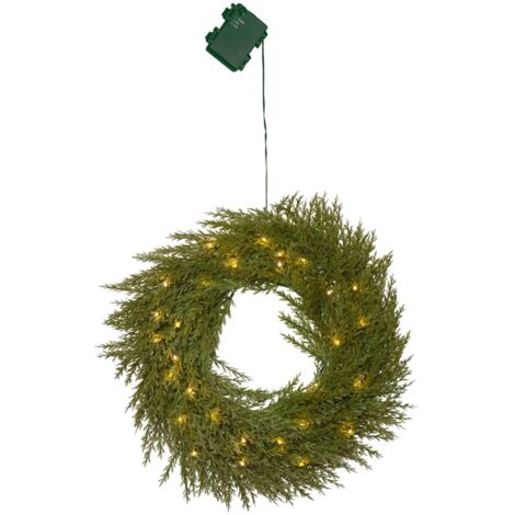 Couronne de sapin artificiel Star Trading 'Thuja' avec piles + minuteur, vert, 30 LED, blanc chaud, Ø 45 cm