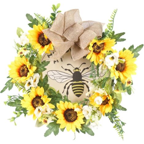 Couronne de tournesols artificiels, décoration de porte, couronnes de fleurs abeilles, fleurs faites à la main