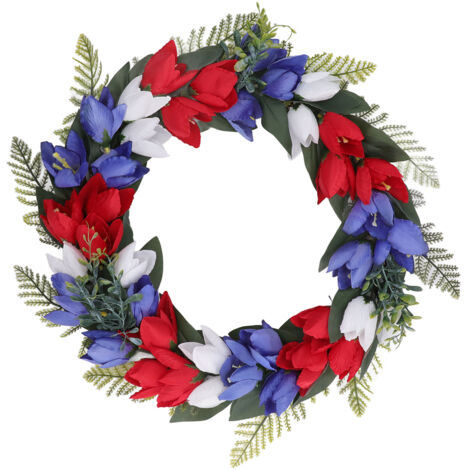 Couronne de tulipe du jour de l'indépendance, 8 pouces, 40cm de diamètre, suspendue, thème patriotique, couronne du 4 juillet pour porte d'entrée