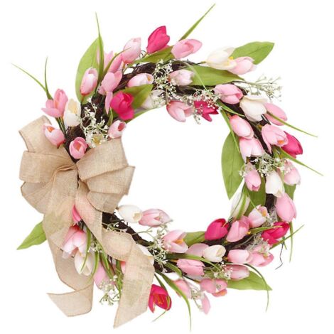 Couronne de tulipes pour décoration de porte d'entrée, guirlande de fleurs artificielles de 45 cm (18 pouces) à suspendre, pour fenêtre ou mur, décoration de mariage ou de Saint-Valentin.