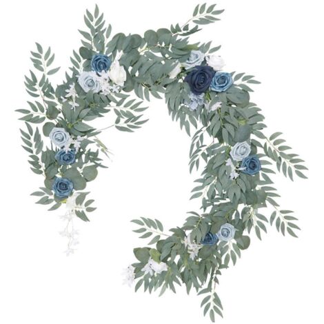 Couronne de vigne artificielle en rotin, guirlande suspendue, décoration bleu brumeux