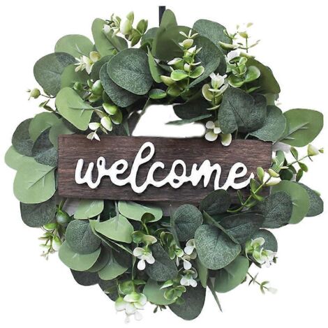 Couronne d'eucalyptus artificiel de 30 cm (12 pouces) avec feuilles vertes, guirlande à suspendre pour la décoration de porte d'entrée, mur, fête, fenêtre.