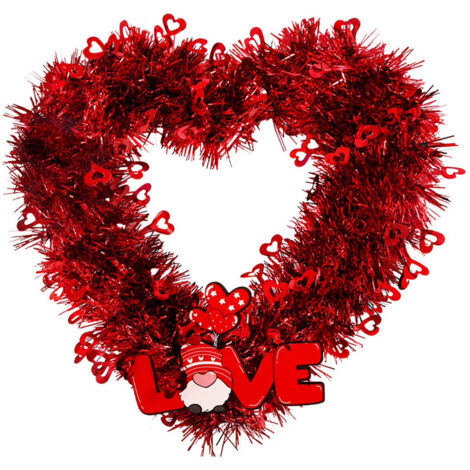 Couronne florale décorative pour la Saint-Valentin, pour porte et mur, avec inscription en forme de cœur, couronne en forme de cœur (sans lumières)
