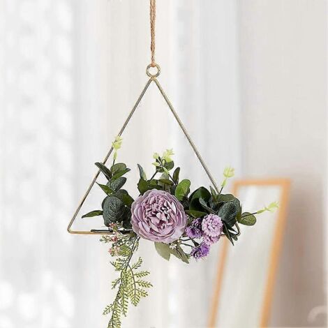 Couronne florale dorée, cercle en métal avec couronne florale 20 cm / 7,9 pouces, cadre géométrique, à faire soi-même