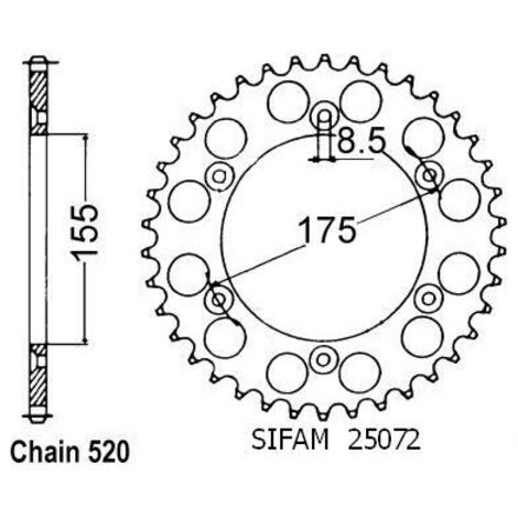 Couronne Husqvarna 125/250 Wrk 1987-1989 - 520 - 52 Dents - Similaire JTR510