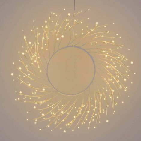 Couronne lumineuse Branches Tilleul Métal Blanc ø60cm 260 Micro LED blanc chaud avec transformateur