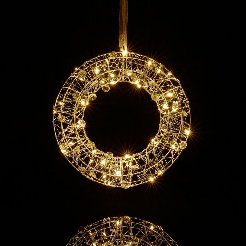 Relaxdays - Couronne lumineuse led, déco pour fenêtre, à suspendre, diamètre : 25 cm, intemporelle, à piles, argenté