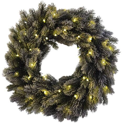 Couronne lumineuse sapin artificiel Flocké Blanche ø40cm 50 LED blanc chaud  à piles IP44 150 branches