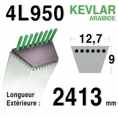 Courroie lisse trapézoïdale 4L950 – Longueur 2413mm – Largeur 12,7mm – Compatible tondeuses AL-KO, AYP, HUSQVARNA, MURRAY