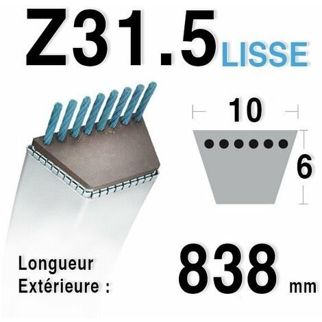 Courroie lisse série Z 10x6mm – Longueur 838mm – Compatible tondeuses AS-MOTOR, HONDA, STIGA – Performance optimale pour traction fiable