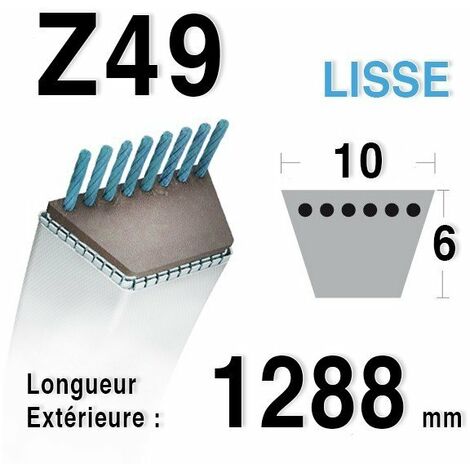 Courroie Lisse Série Z (section 10x6mm) Longueur Ext: 1288mm.