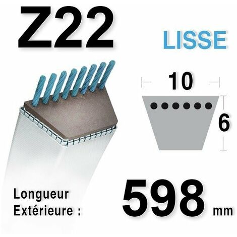 Courroie Lisse Série Z (section 10x6mm) Longueur Ext: 598mm.
