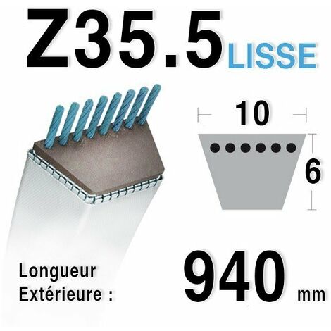 Courroie Lisse Série Z (section 10x6mm) Longueur Ext: 938mm.