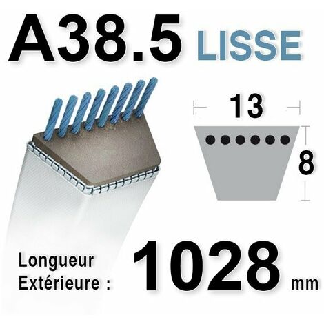 Courroie Lisse Trapézoïdale Série A (section 13x8mm) Longueur Ext: 1025mm.