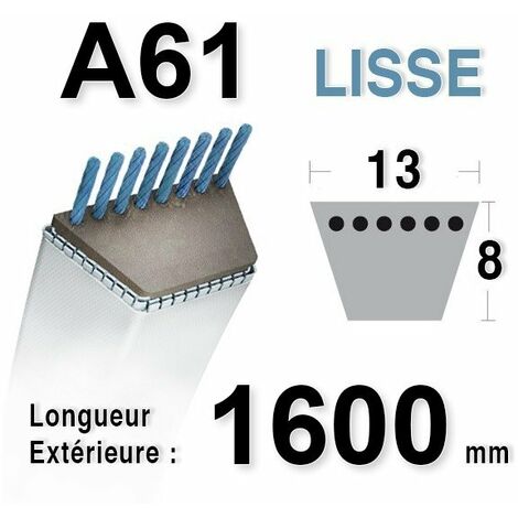 Courroie Lisse Trapézoïdale Série A (section 13x8mm) Longueur Ext: 1600mm.