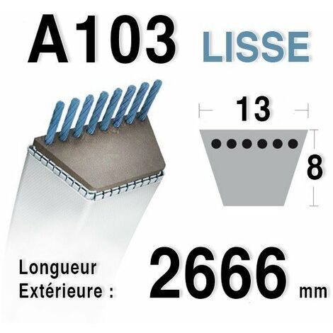 Courroie Lisse Trapézoïdale Série A (section 13x8mm) Longueur Ext: 2666mm. (754-0125a, 7540125a)