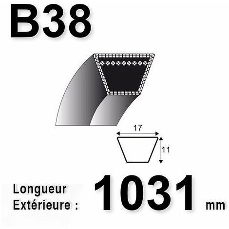 Courroie Lisse Trapézoïdale Série B (section 17x11mm) Longueur Ext: 1034mm.