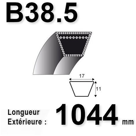 Courroie Lisse Trapézoïdale Série B (section 17x11mm) Longueur Ext: 1044mm.