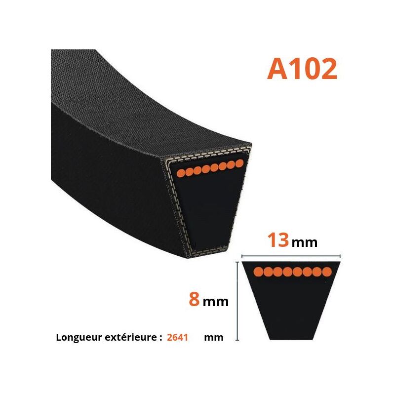 Mitsuboshi - Courroie lisse trapézoïdale A102 Longueur extérieur: 2641mm