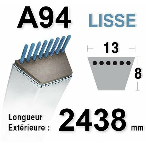 Courroie pour moteur thermique – Longueur 2438mm – Largeur 13mm – Épaisseur 8mm – Compatible avec tondeuses CASTELGARDEN, HONDA, ISEKI, STIGA