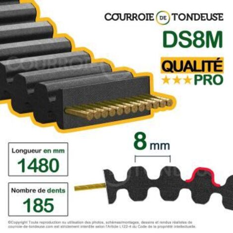 Courroie tondeuse double dentée 1480-S8M20DD qualité pro