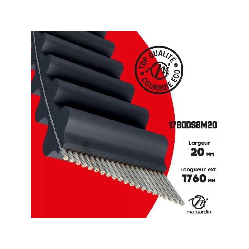 Courroie tondeuse Double denture 1760DS8M20 prix éco - 20 mm x 1760 mm