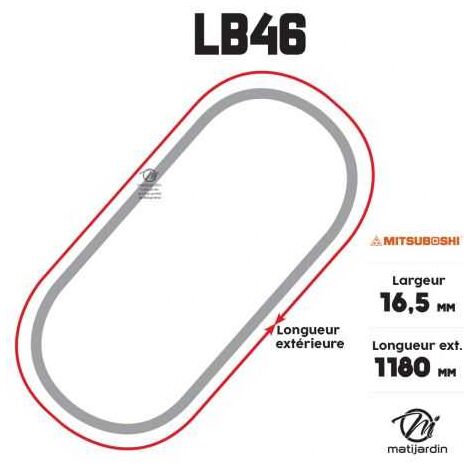 Courroie tondeuse Mitsuboshi LB46 trapézoïdale 16,5 x 1180 mm