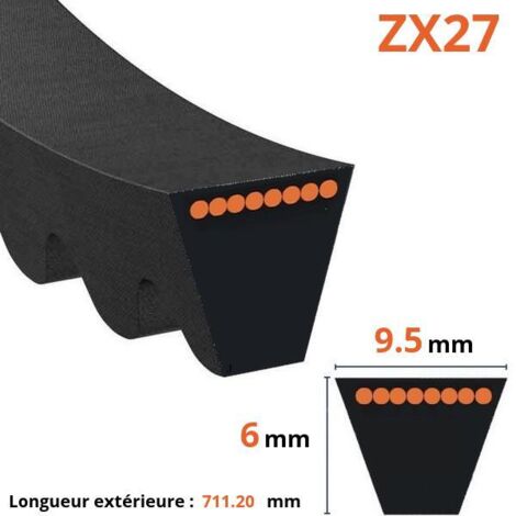 Courroie Trapézoïdale Crantée Mitsuboshi, Section 10 X 6mm. Longueur Ext: 29''.