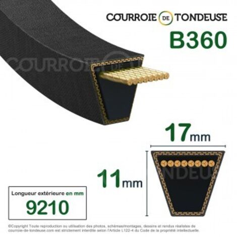 Courroie type trapézoïdale lisse B360