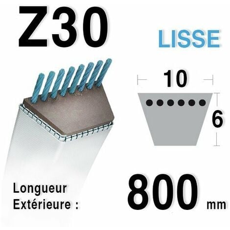 Courroie lisse série Z (section 10x6mm) Longueur ext: 803mm.