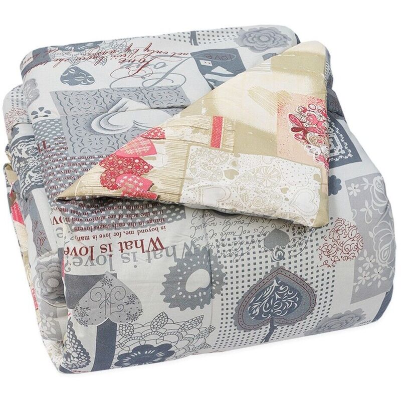 Emmevi Mv S.p.a. - Courtepointe Double Saison Printemps Hiver 200gr Soft Shabby Chic Coeurs - Gris Tourterelle