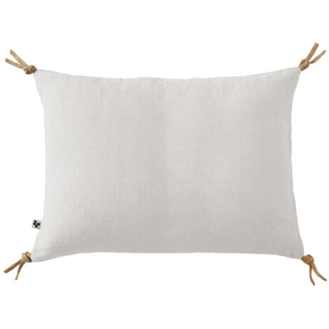 Coussin 40 x 60 cm en lin lavé blanc avec 4 nouettes en jute - LUISA