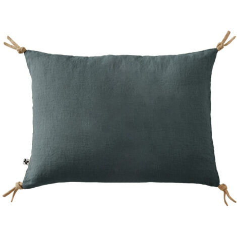 Coussin 40 x 60 cm en lin lavé bleu avec 4 nouettes en jute - LUISA