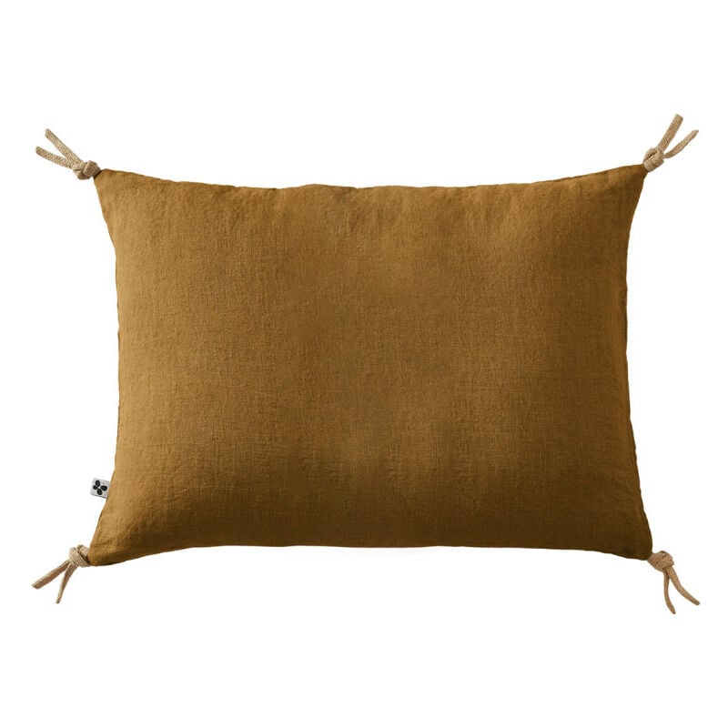 Meubletmoi - Coussin 40 x 60 cm en lin lavé caramel avec 4 nouettes en jute - luisa