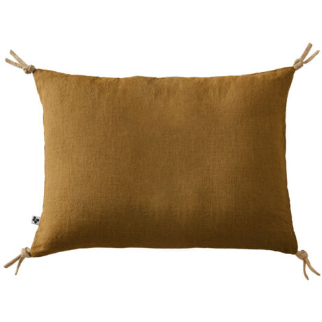 Coussin 40 x 60 cm en lin lavé caramel avec 4 nouettes en jute - LUISA