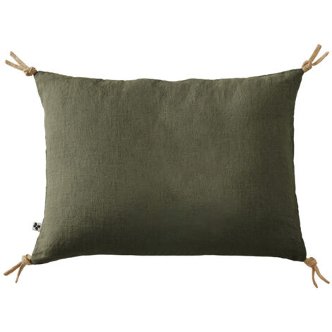 Coussin 40 x 60 cm en lin lavé vert avec 4 nouettes en jute - LUISA